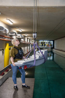 Student using towing tank facility